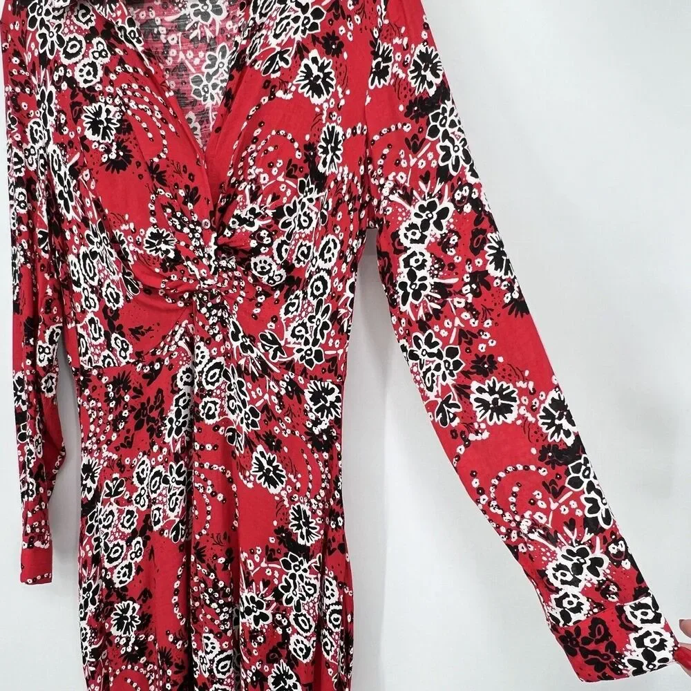 Free People Tough Love Maxi‎ Shirtdress In Red Women’s 4 Long Sleeve Floral Boho